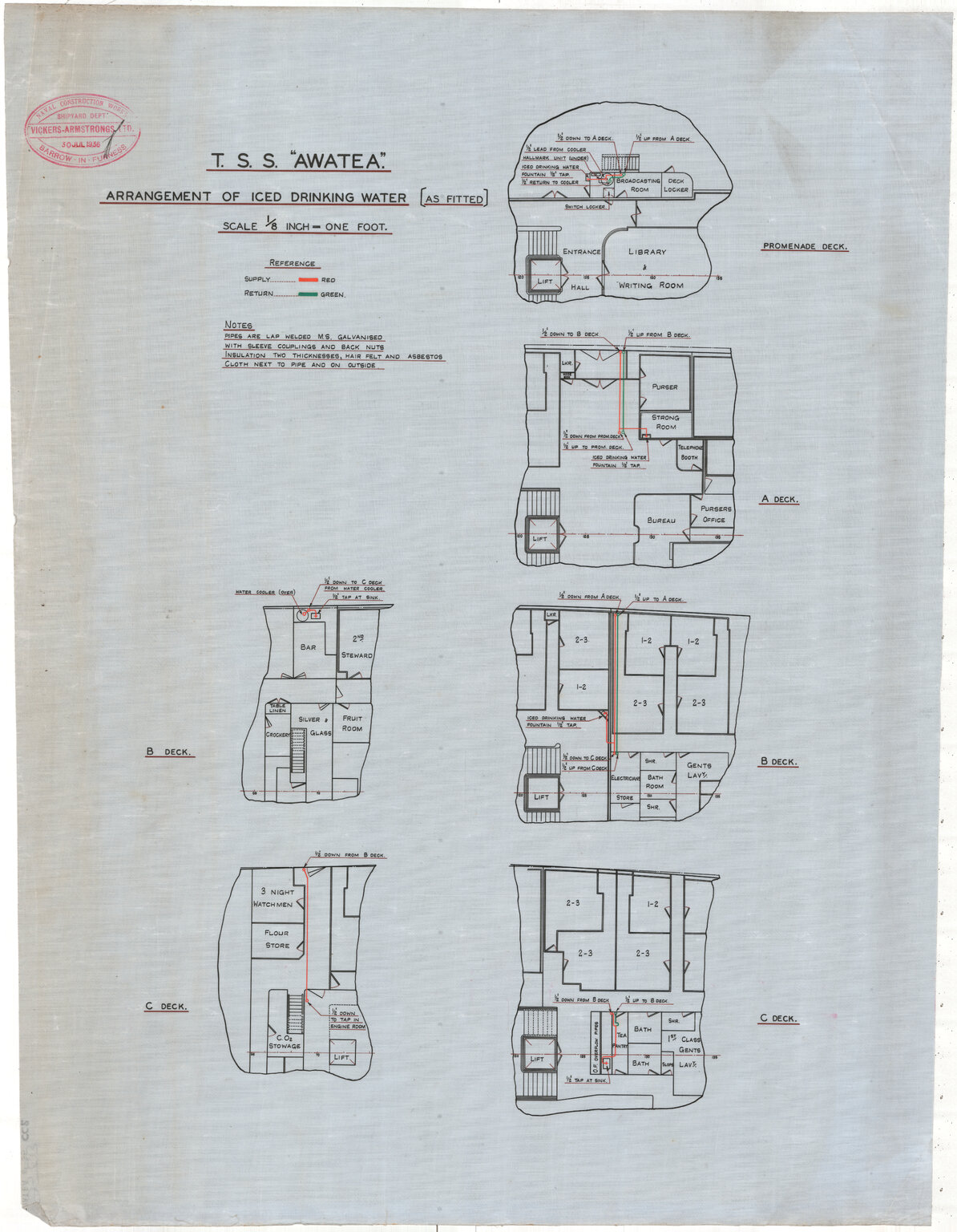TSS Awatea, arrangement of iced drinking water, as fitted 