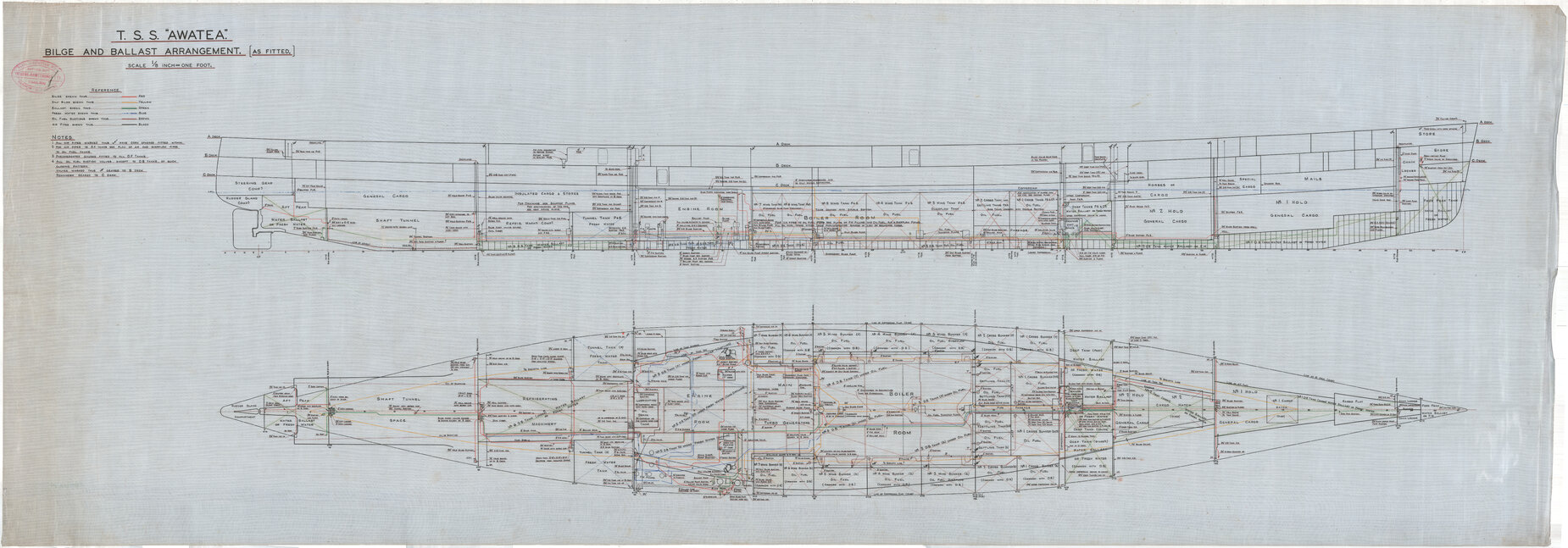 TSS Awatea, bilge and ballast arrangement, as fitted 