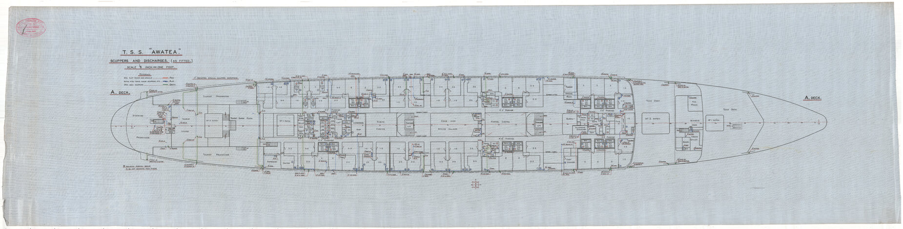 TSS Awatea, scuppers and discharges, A deck, as fitted