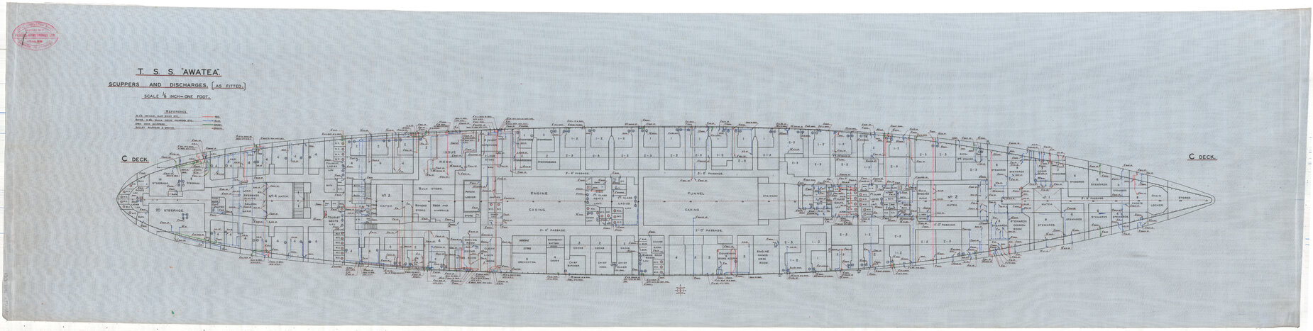 TSS Awatea, scuppers and discharges, C deck, as fitted