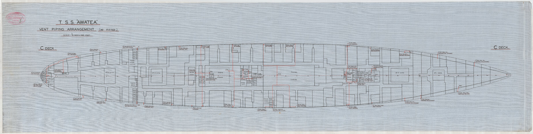 TSS Awatea,vent piping arrangement, C deck, as fitted