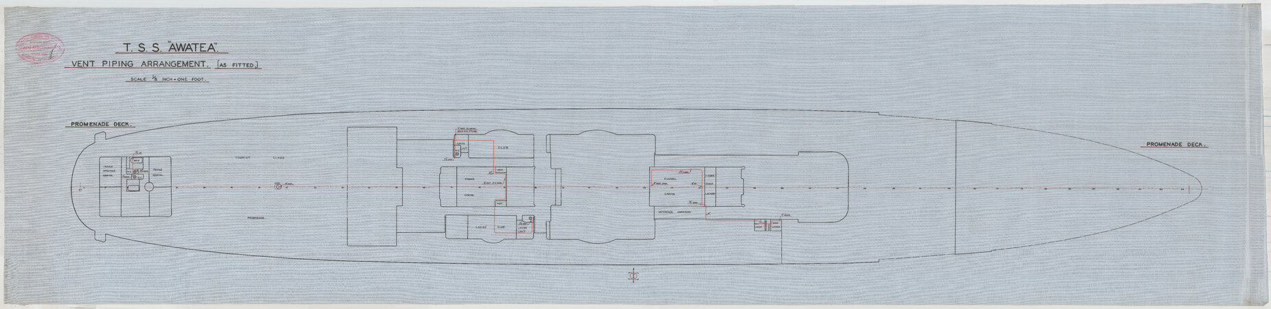 TSS Awatea, vent piping arrangement, promenade deck, as fitted