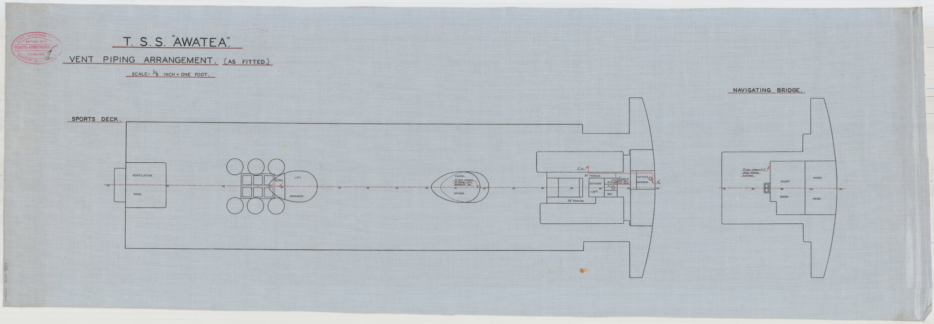 TSS Awatea,vent piping arrangement, sports deck, as fitted