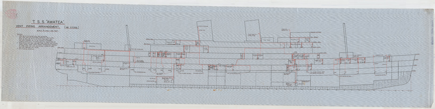 TSS Awatea, vent piping arrangement, [profile], as fitted