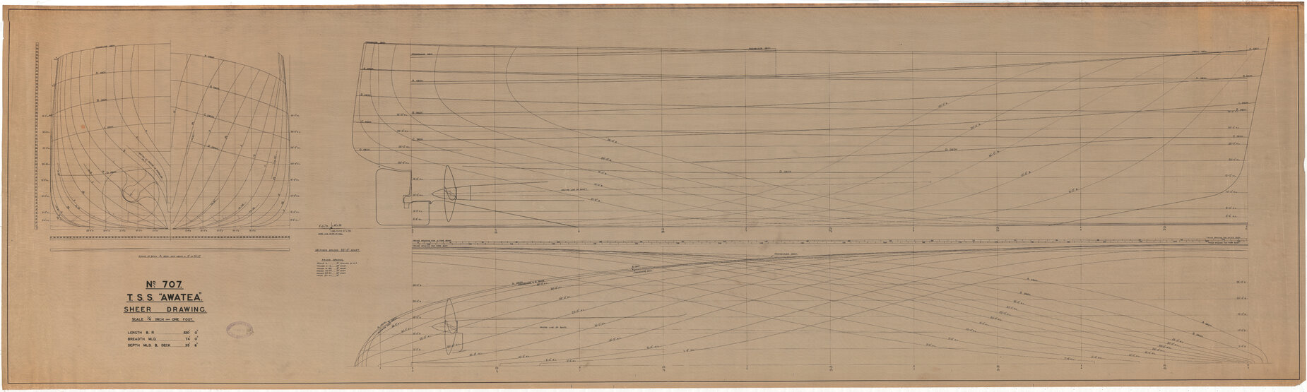 TSS, Awatea, sheer drawing