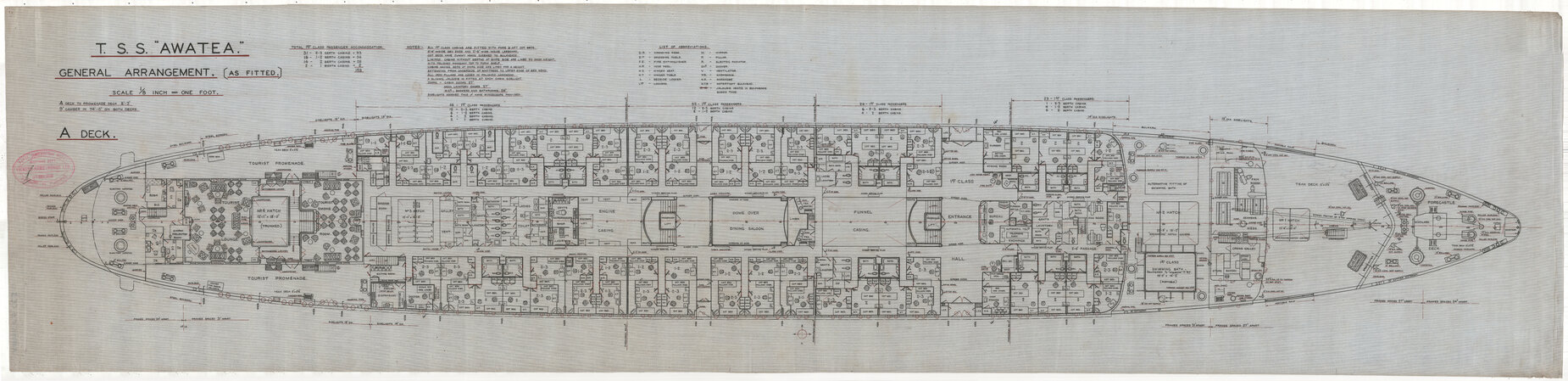 TSS Awatea, general arrangement [as fitted], A deck