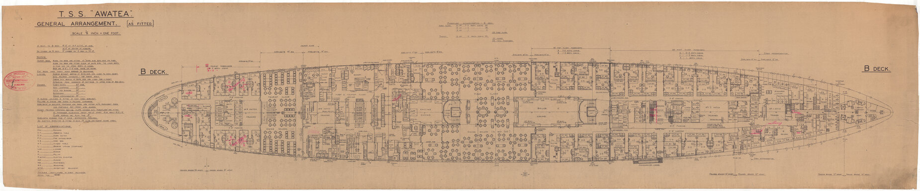 TSS Awatea, general arrangement [as fitted], B deck