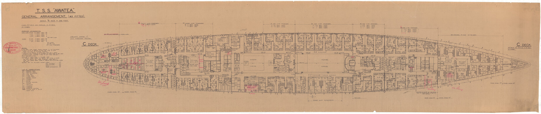TSS Awatea, general arrangement [as fitted], C deck (amended)