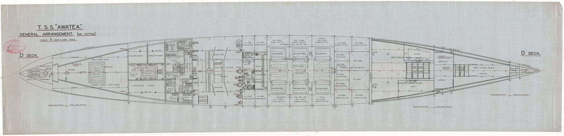 TSS Awatea, general arrangement [as fitted], D deck