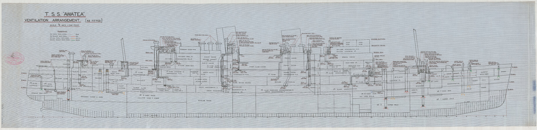 TSS Awatea, ventilation arrangement , [profile], as fitted