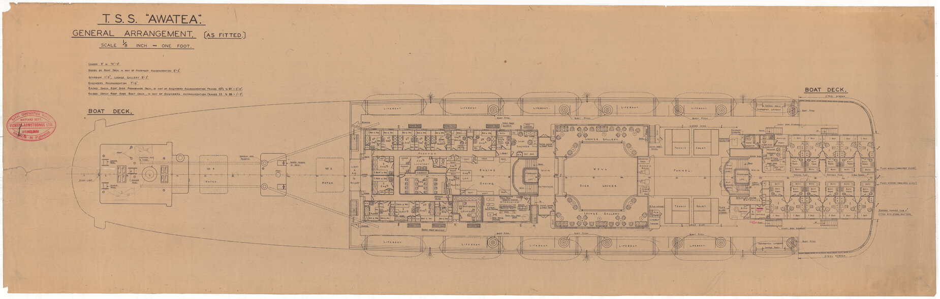 TSS Awatea, general arrangement [as fitted], boat deck 