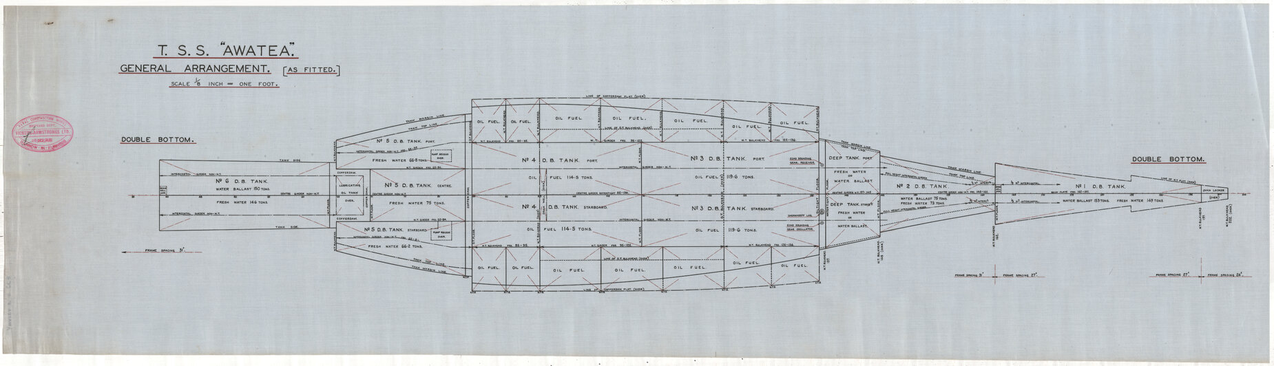 TSS Awatea, general arrangement [as fitted], double bottom