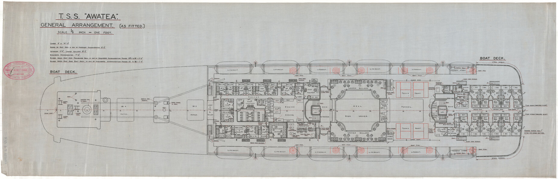 TSS Awatea, general arrangement [as fitted], boat deck (amended)