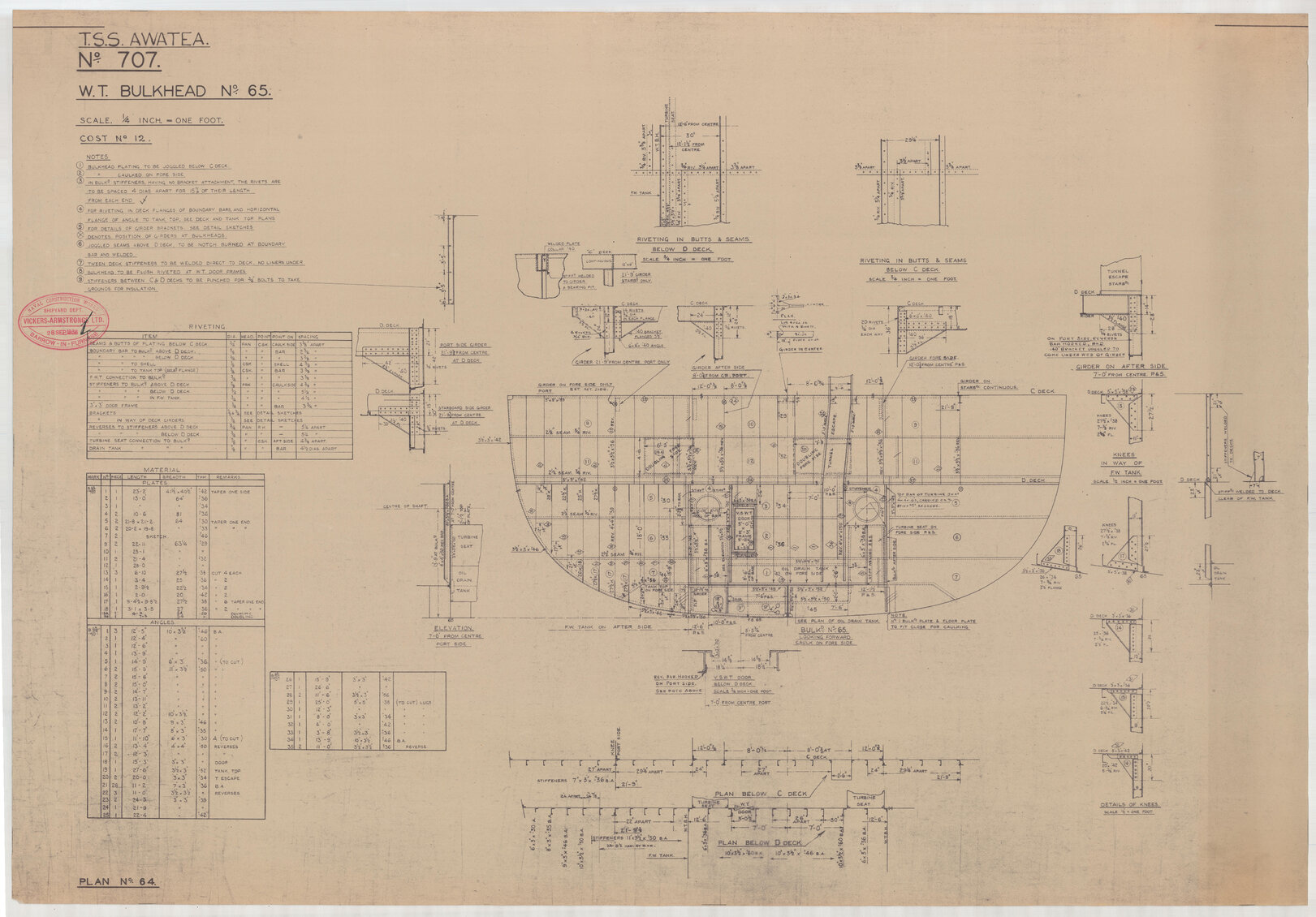 TSS  Awatea,  water tight bulkhead no. 65