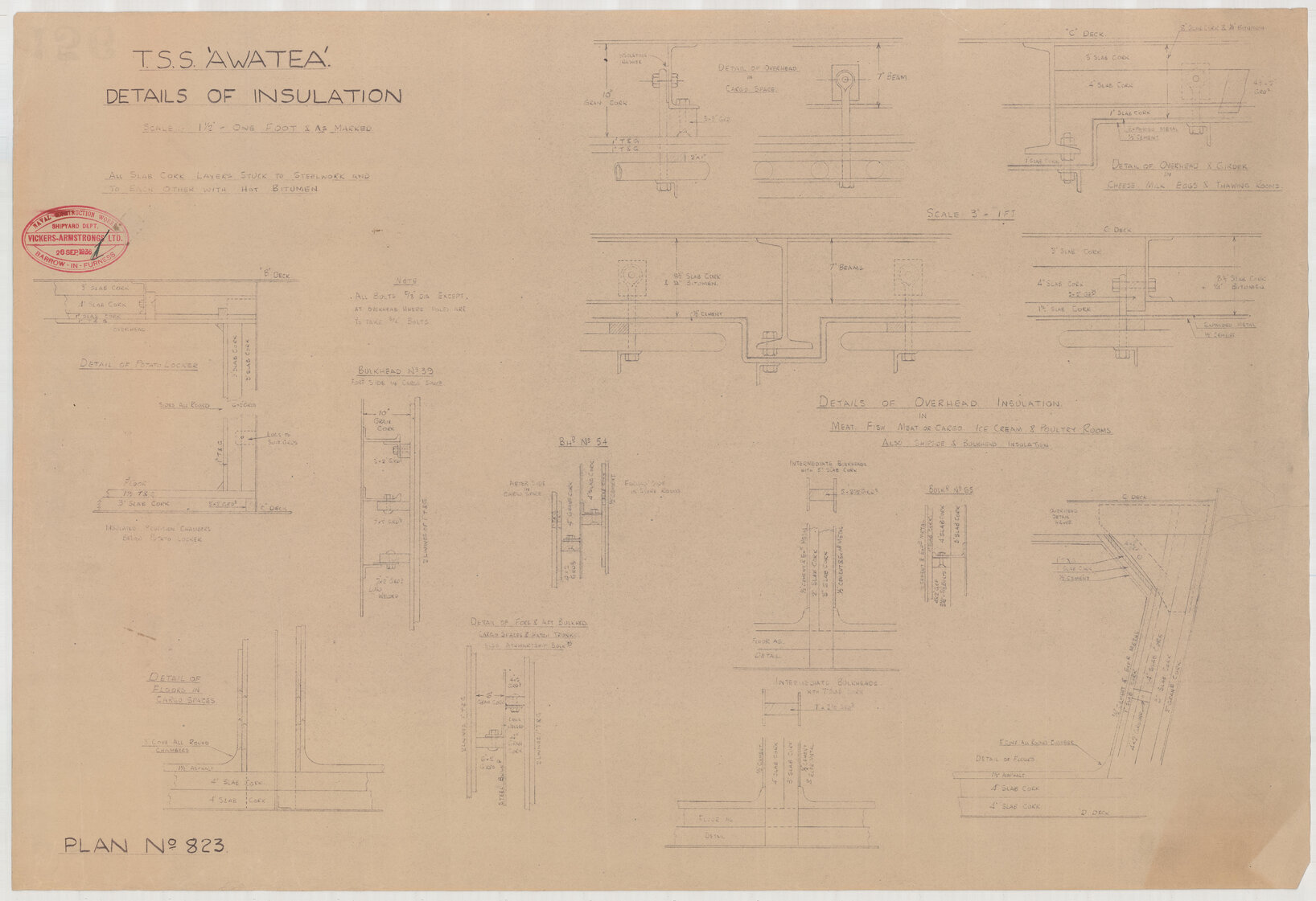 TSS Awatea, details of insulation