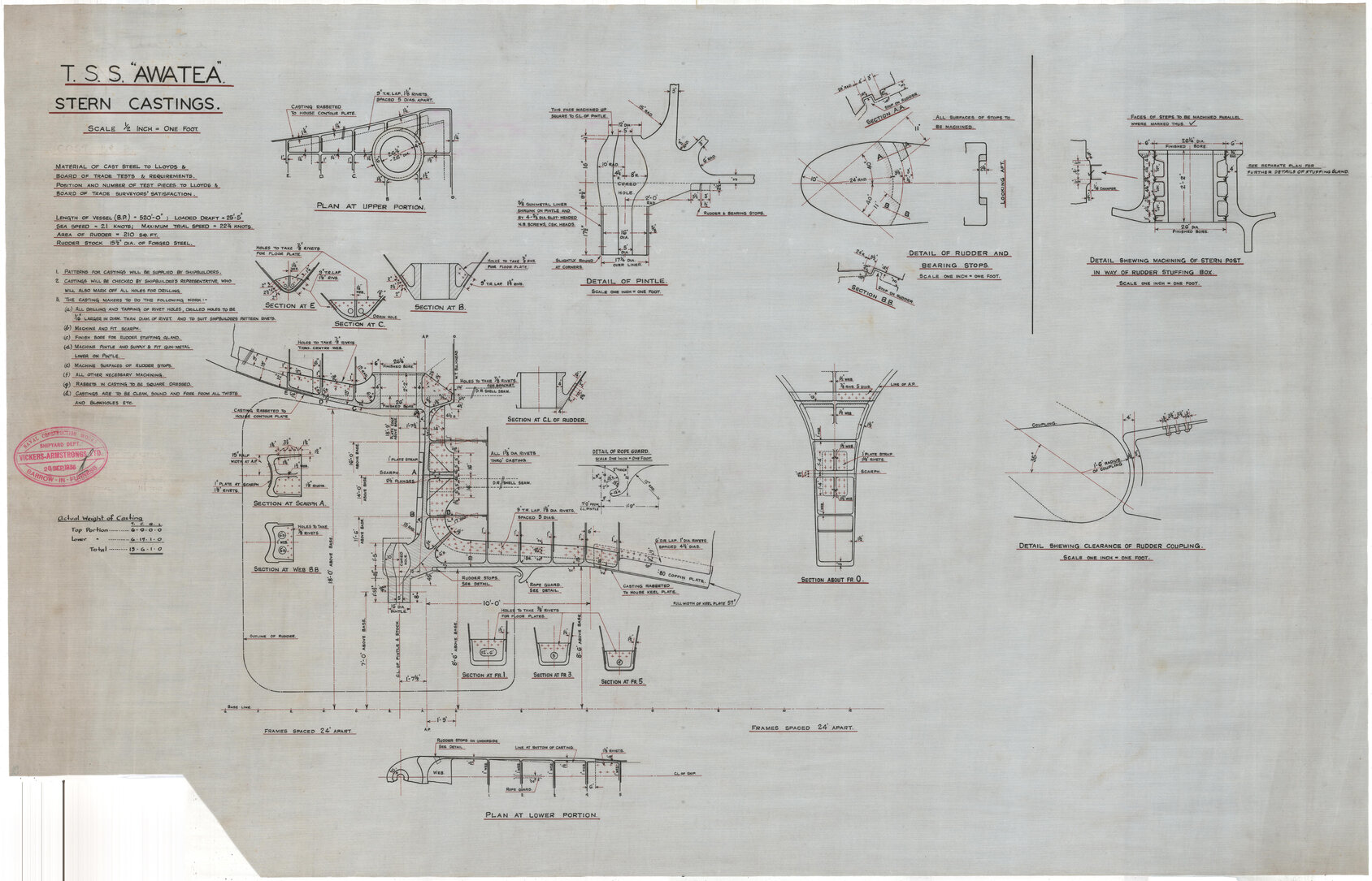 TSS Awatea, stern castings