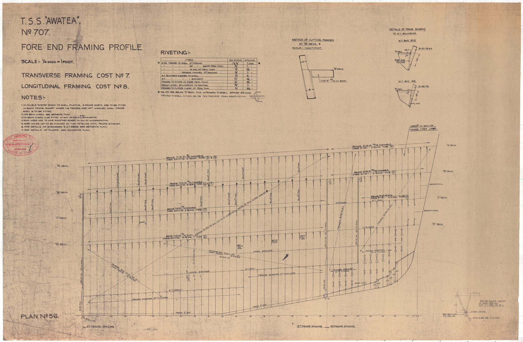 TSS Awatea,  fore end framing profile