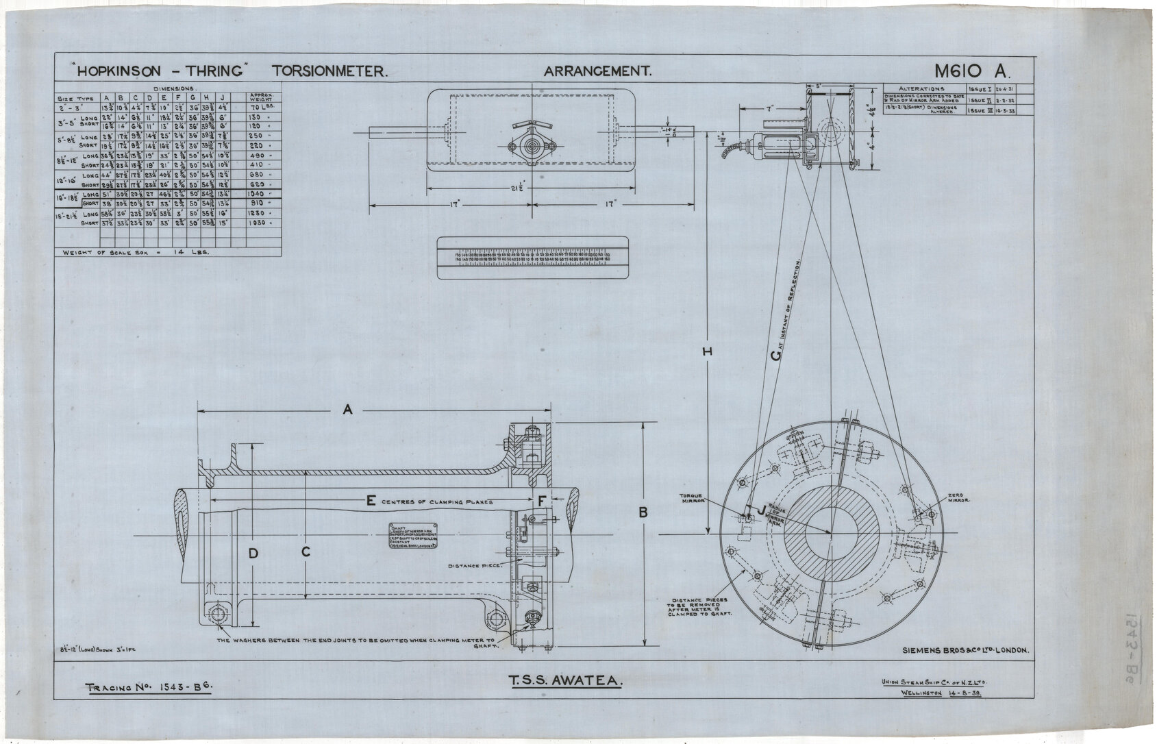 TSS Awatea,  "Hopkinson-Thring" torsionmeter, arrangement