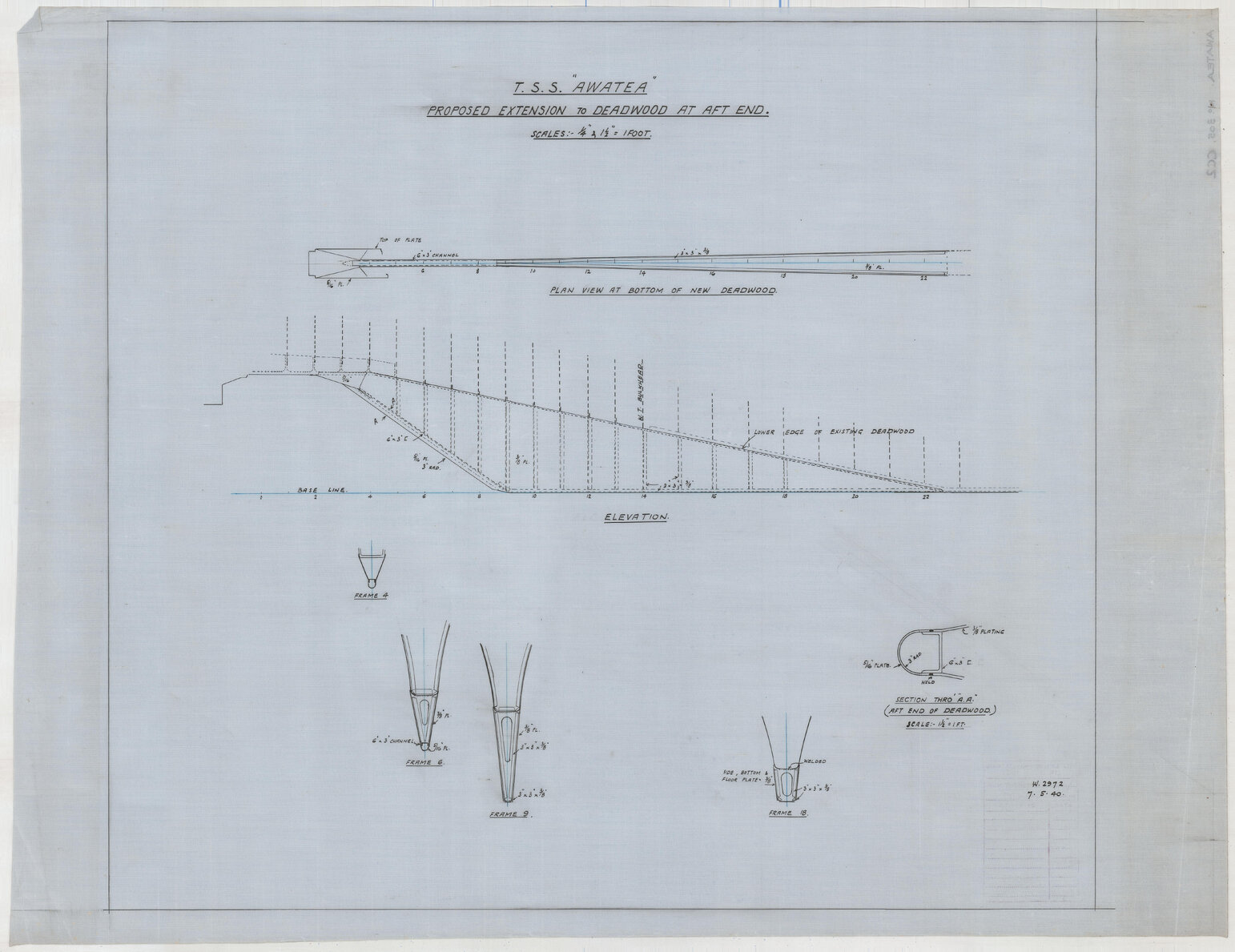 TSS Awatea. proposed extension to deadwood at aft end