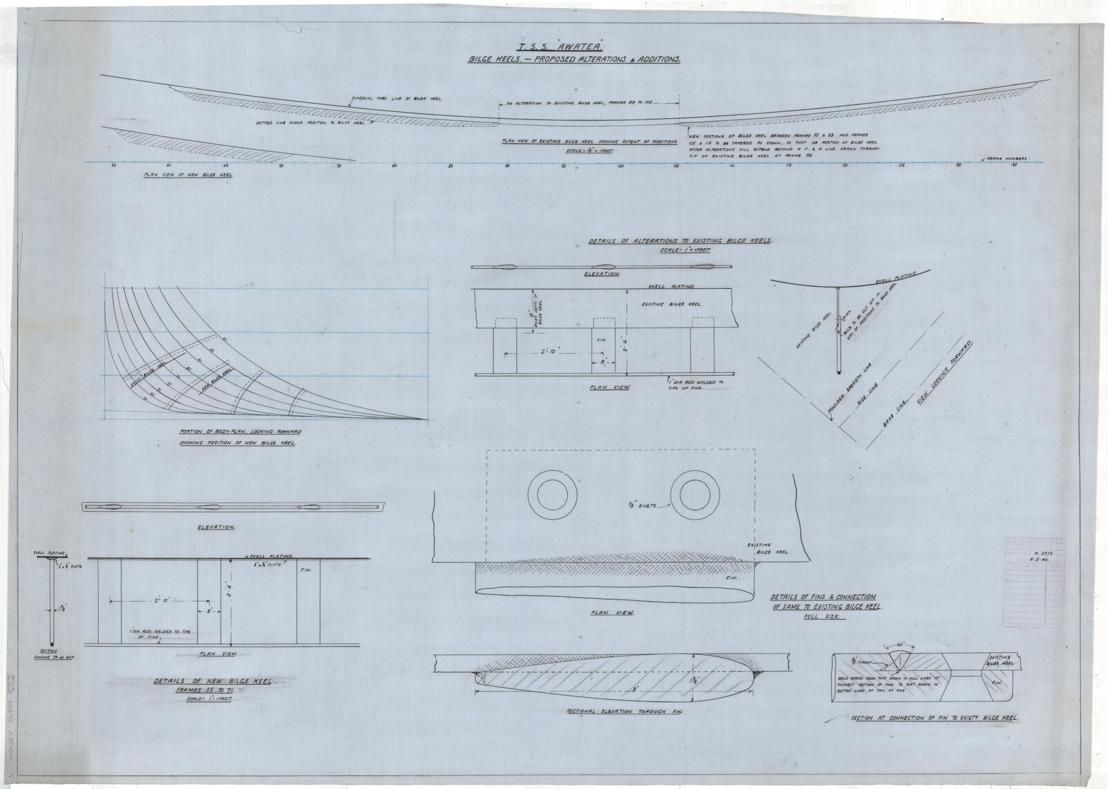 TSS Awatea, bilge keels, proposed alterations and additions