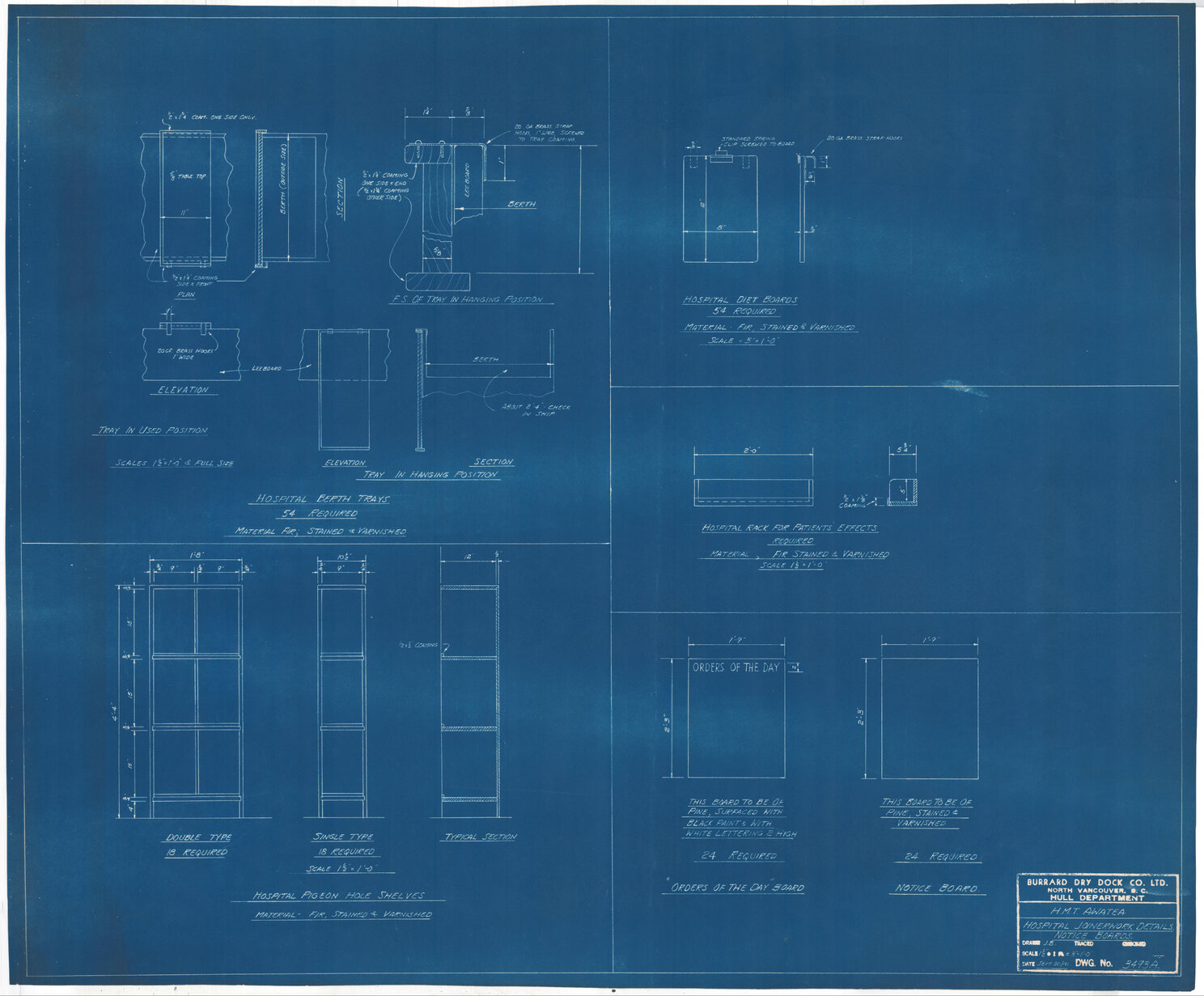 HMT Awatea,  hospital joinerwork details, notice boards