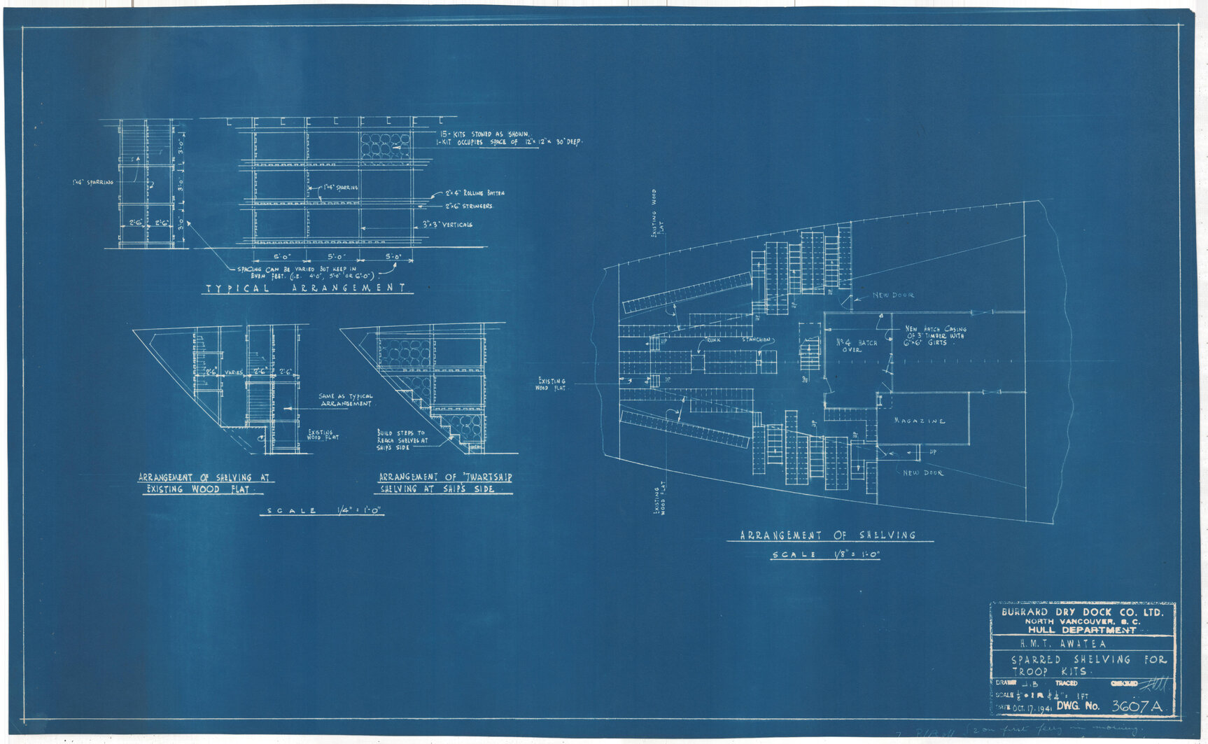 HMT Awatea, sparred shelving for troop kits