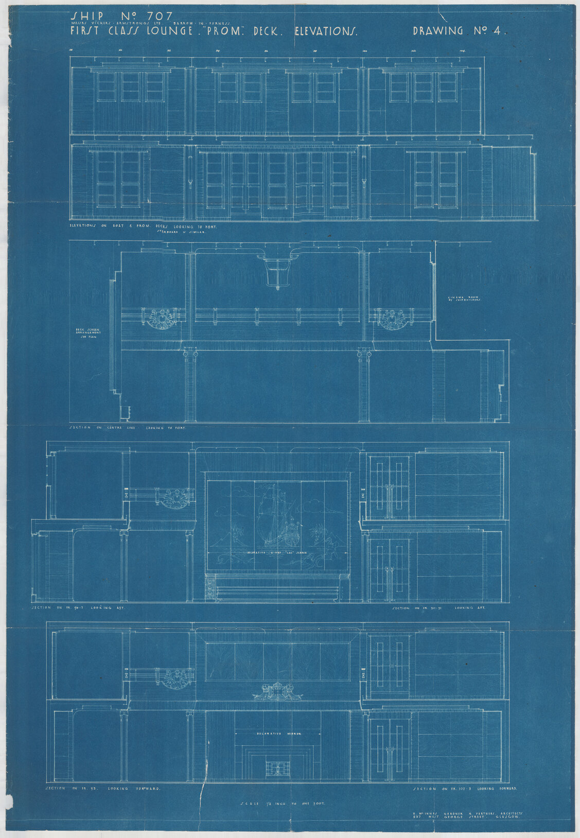 [TSS Awatea], first class lounge promenade deck, elevations