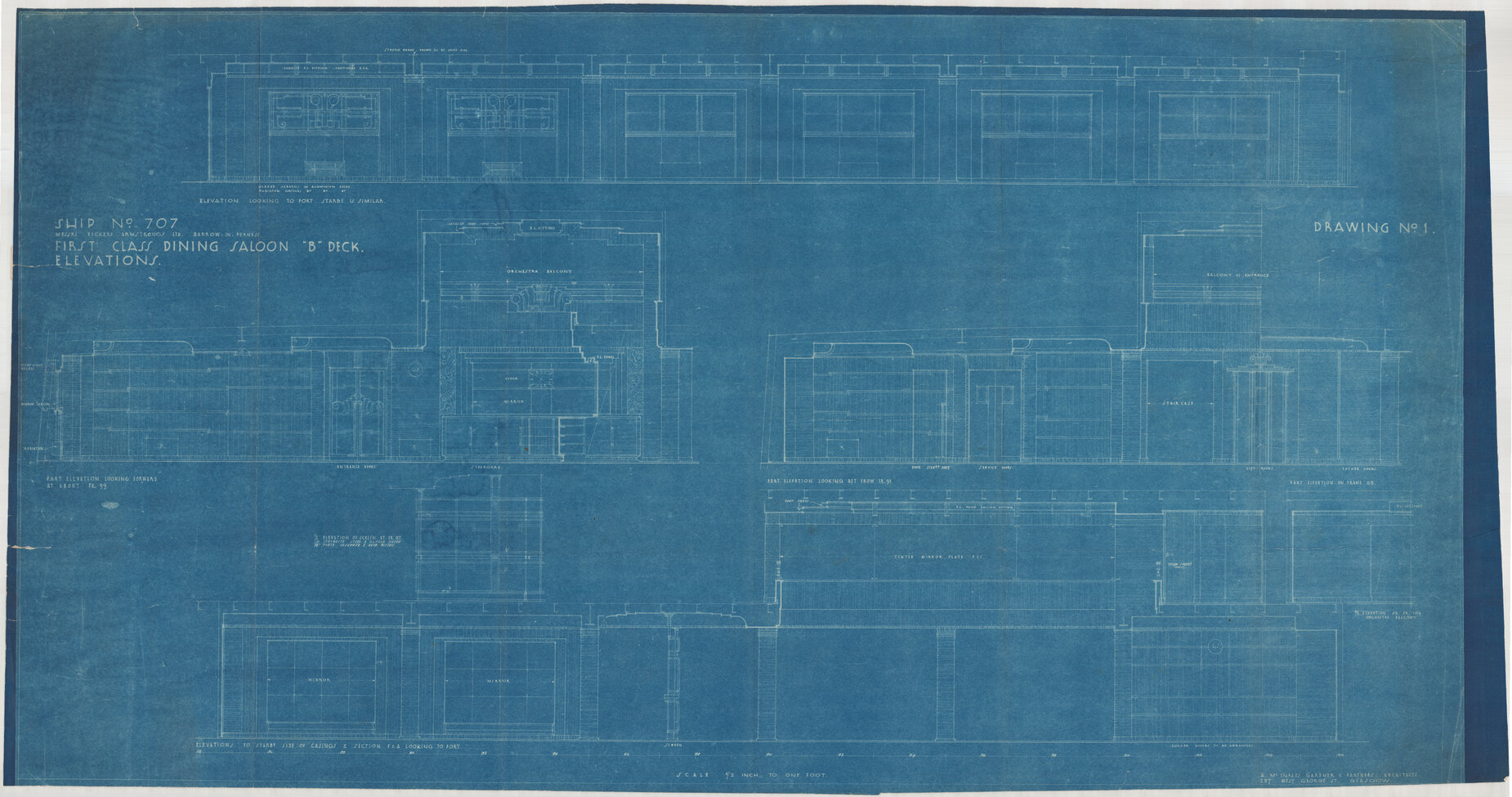 [TSS Awatea], elevations, first class dining saloon, B deck