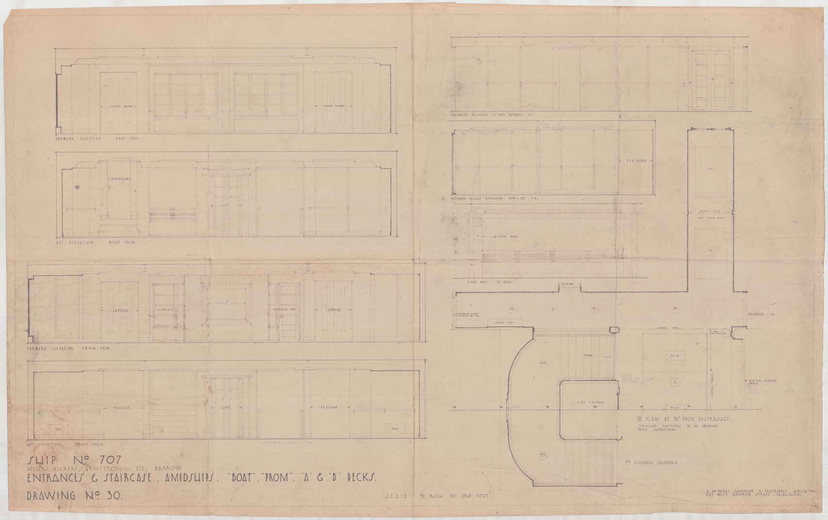 [TSS Awatea], entrances and staircase, amidships, boat, prom[enade], A, C, D decks
