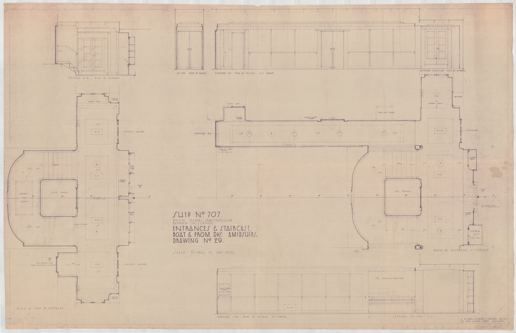 [TSS Awatea], entrances and staircase, boat, prom[enade] decks, amidships