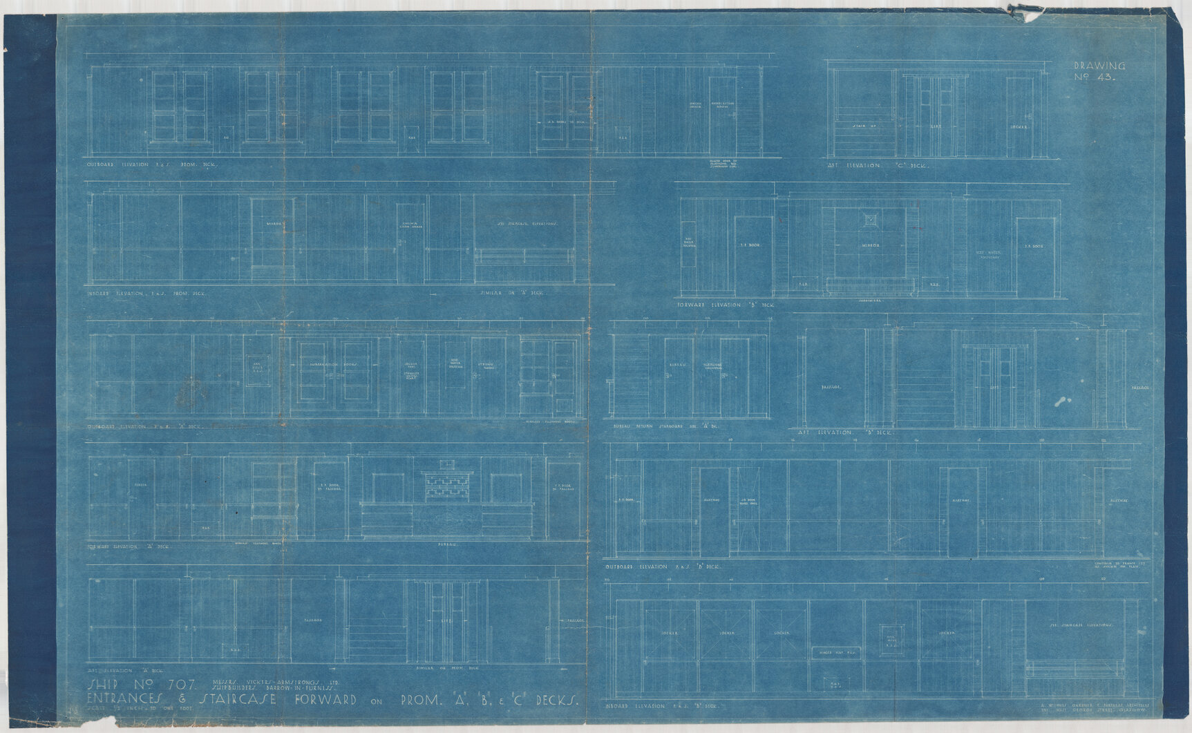 [TSS Awatea], entrances and staircase forward on promenade "A" "B" and "C" decks