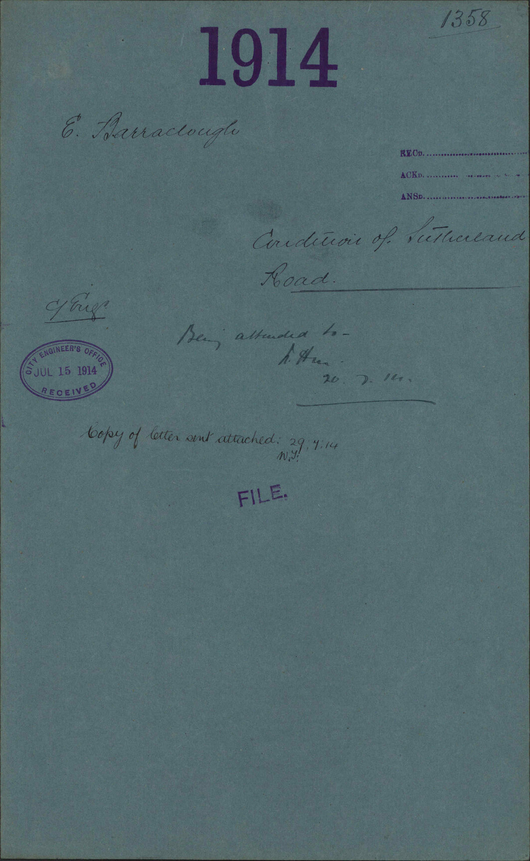 Condition of Sutherland Road - E Barraclough