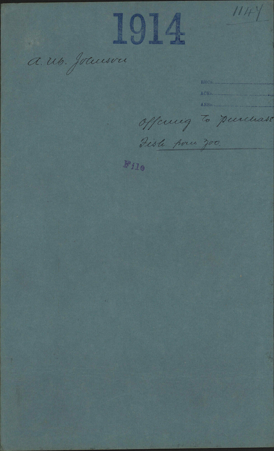 Offering to purchase fish from Zoo - A M Johnson