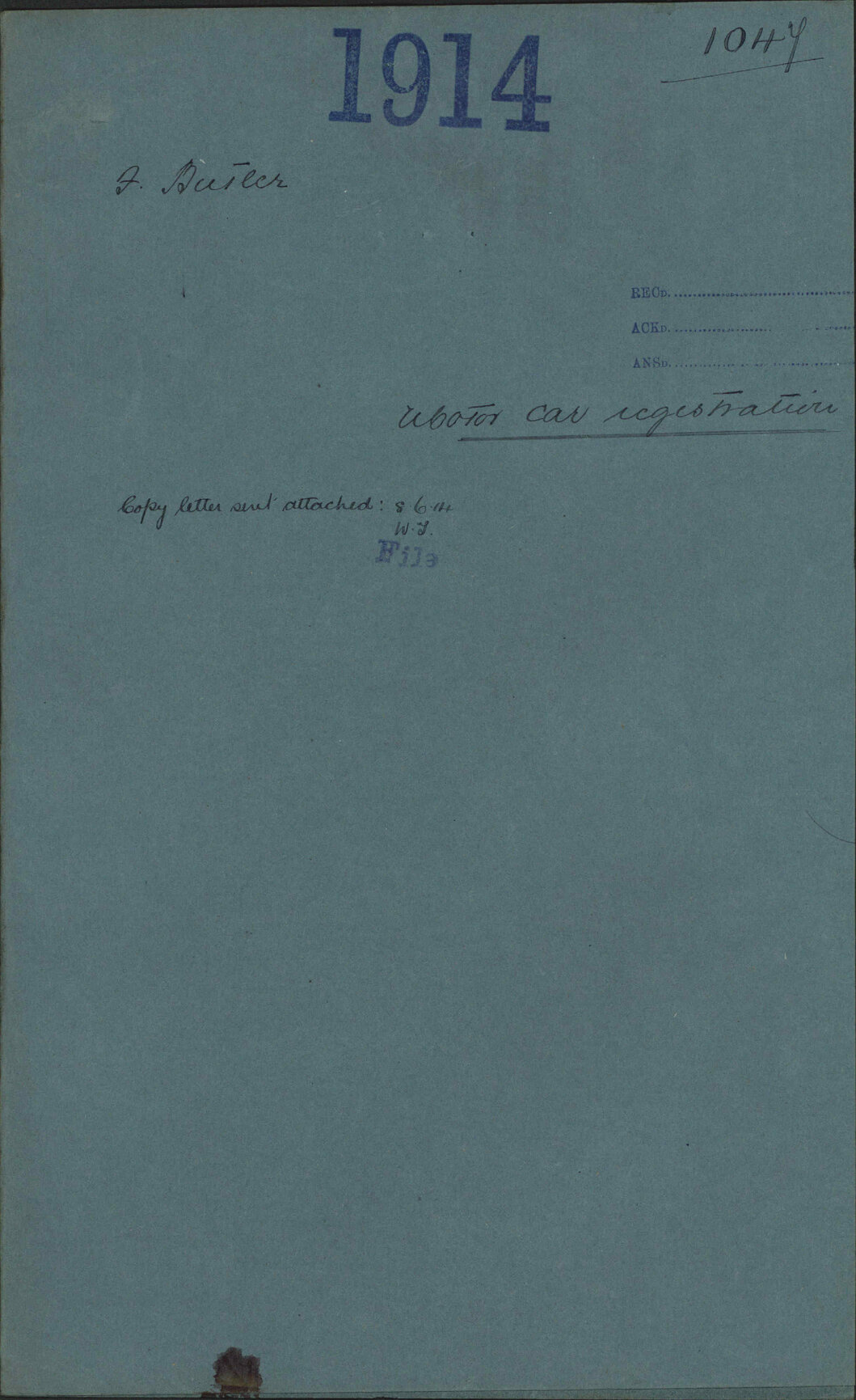 Motor car registration - F Butler