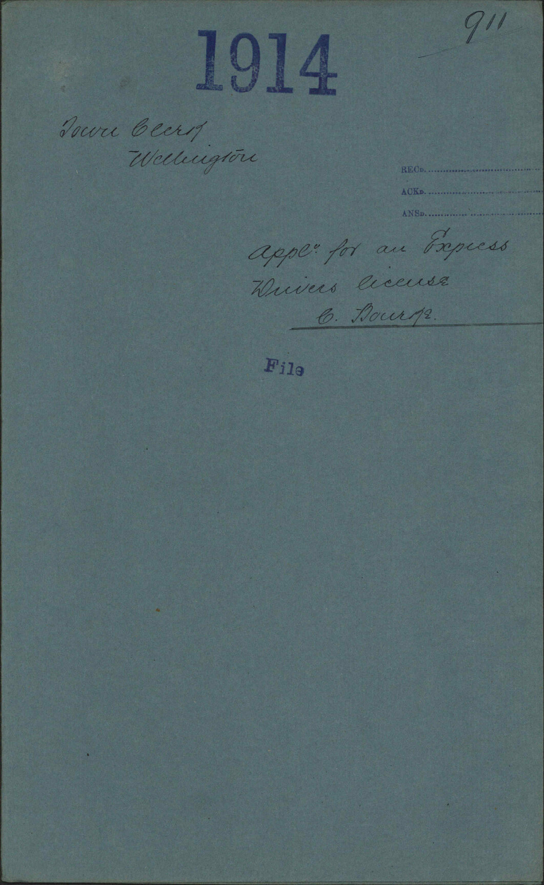 Application for an Express Driver's license, C Bourke - Town Clerk, Wellington