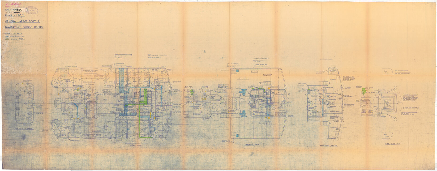 MV Kaituna II, general arrangement, boat &amp; navigating bridge decks