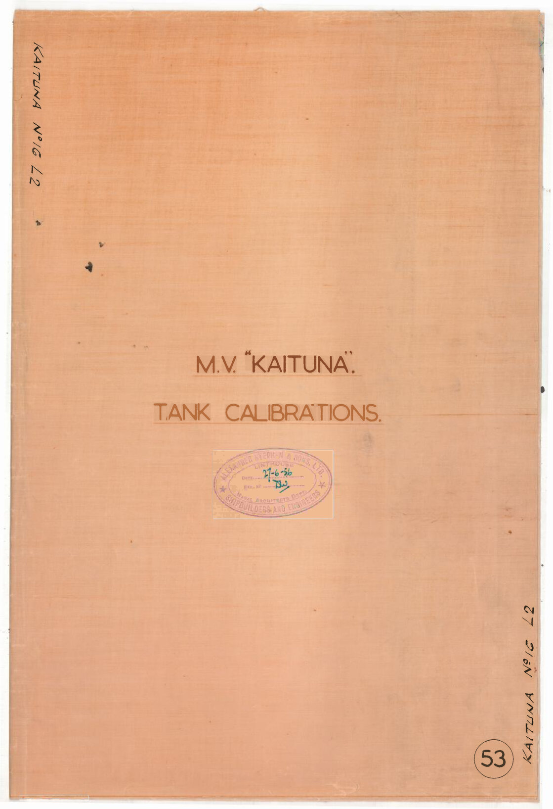 MV Kaituna II, tank calibrations booklet