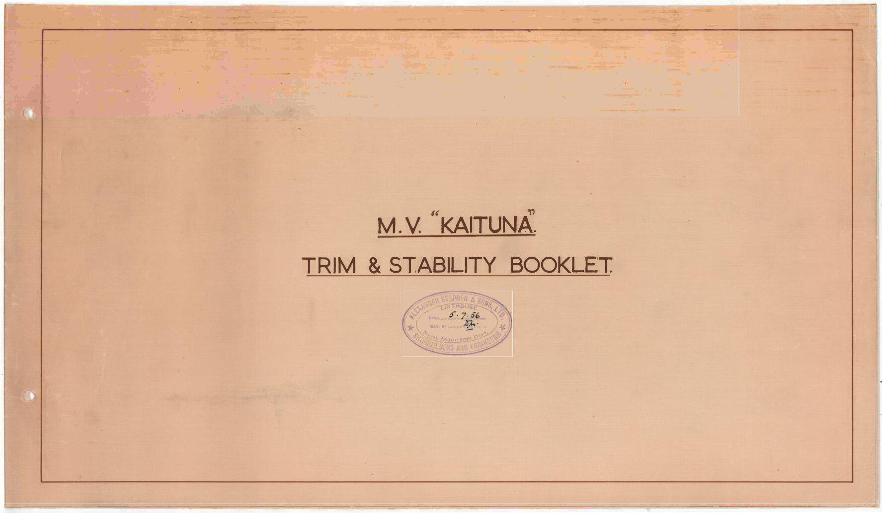 MV Kaituna II, trim and stability booklet