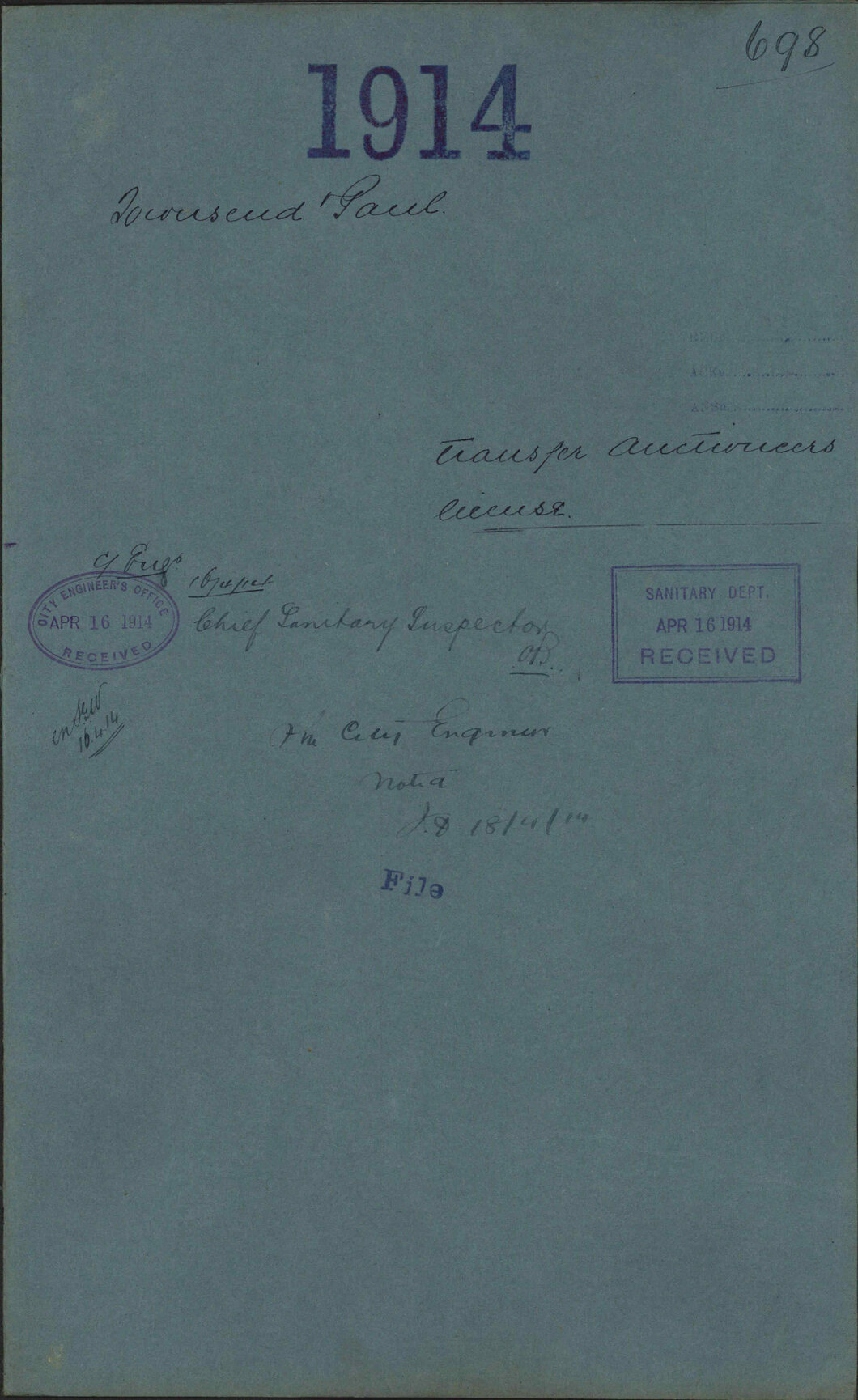 Transfer, Auctioneers license - Townsend &amp; Paul