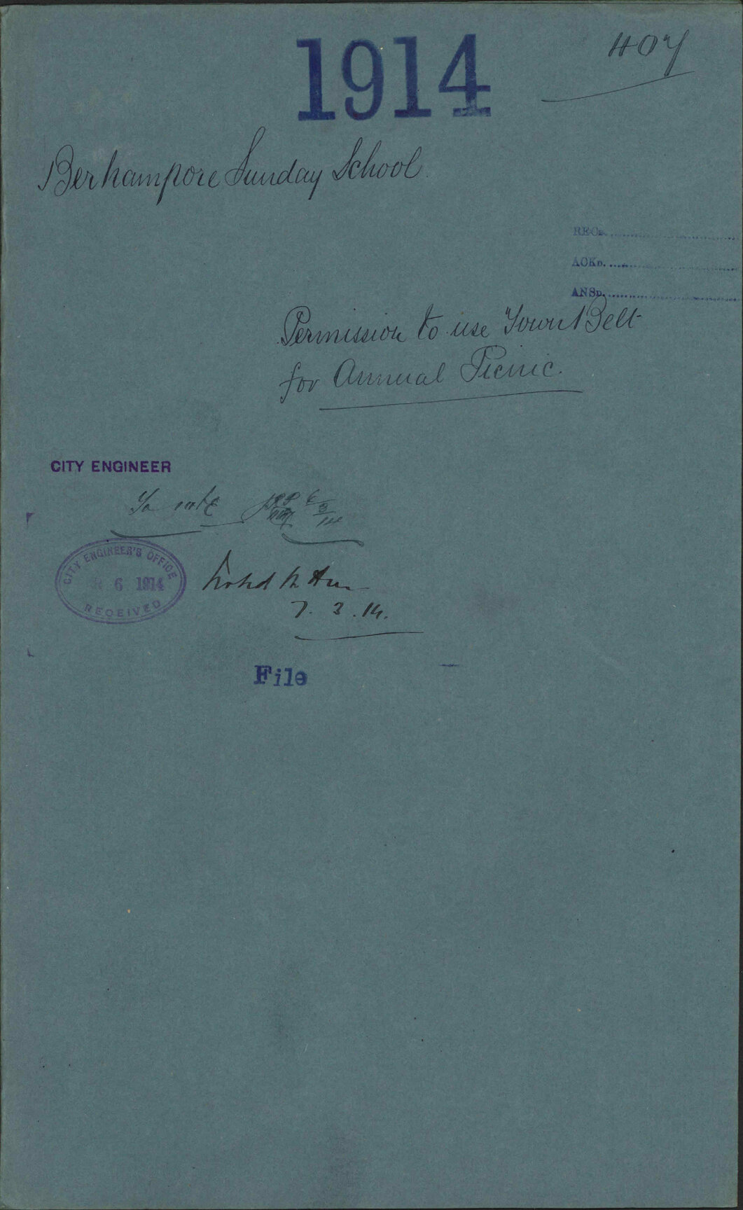 Permission to use Town Belt for annual picnic - Berhampore Sunday School