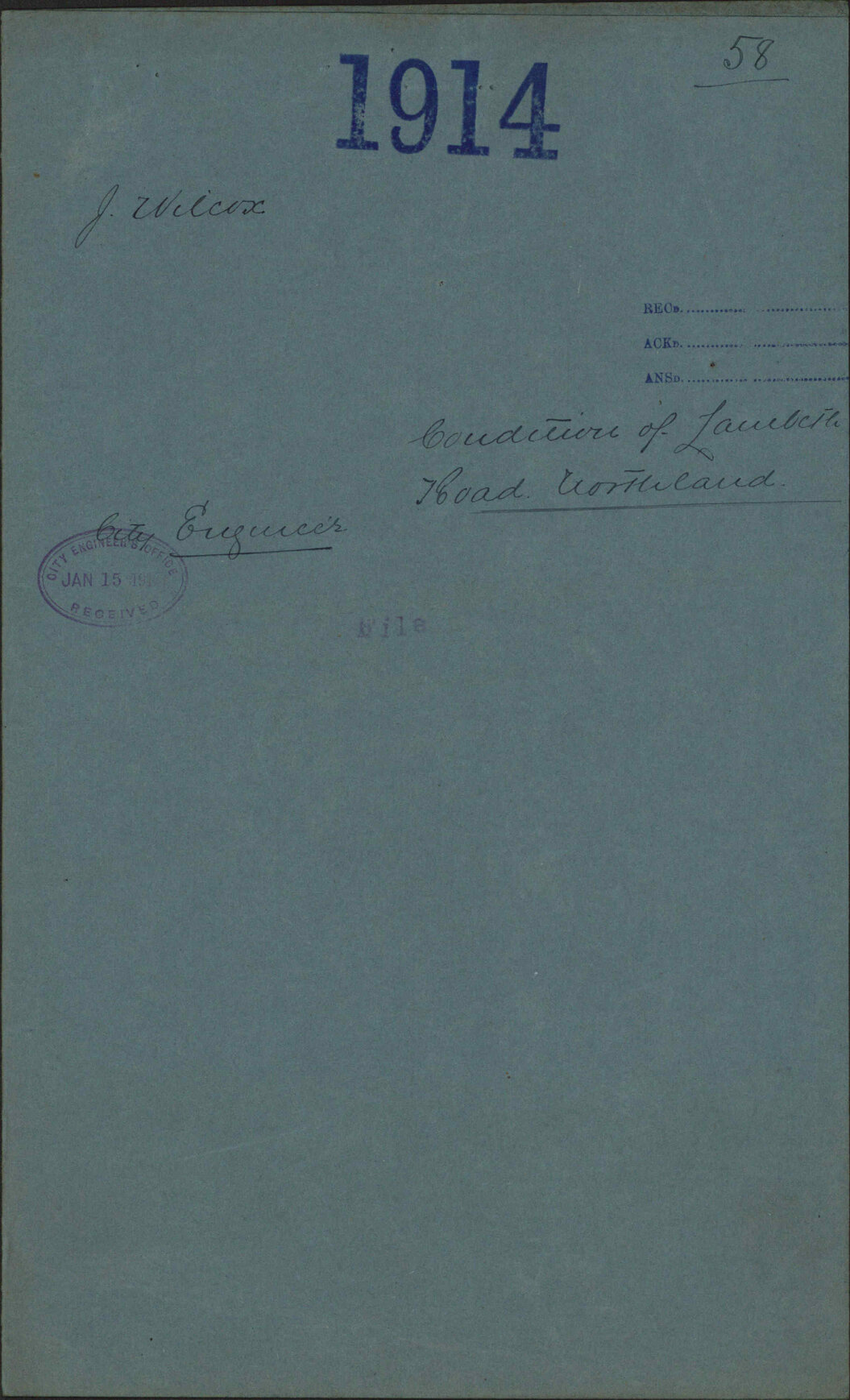 Condition of Lambeth Road, Northland - J Wilcox