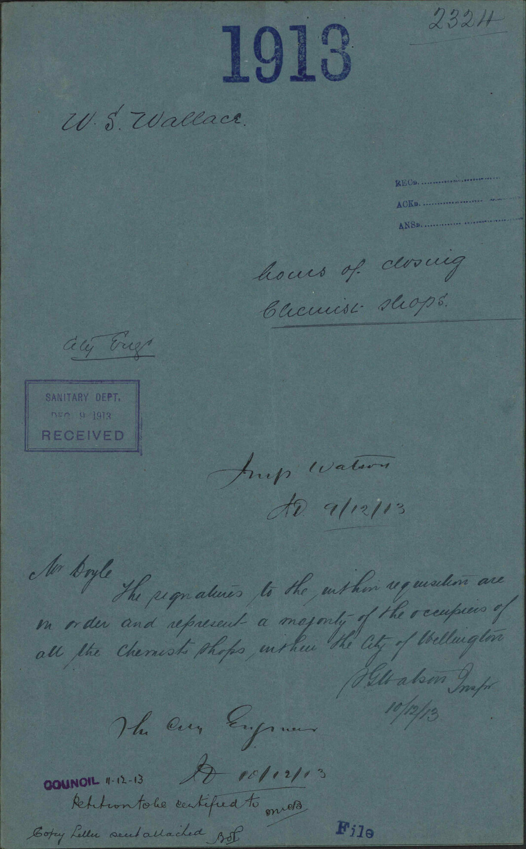 Hours of closing Chemist Shops - W S Wallace