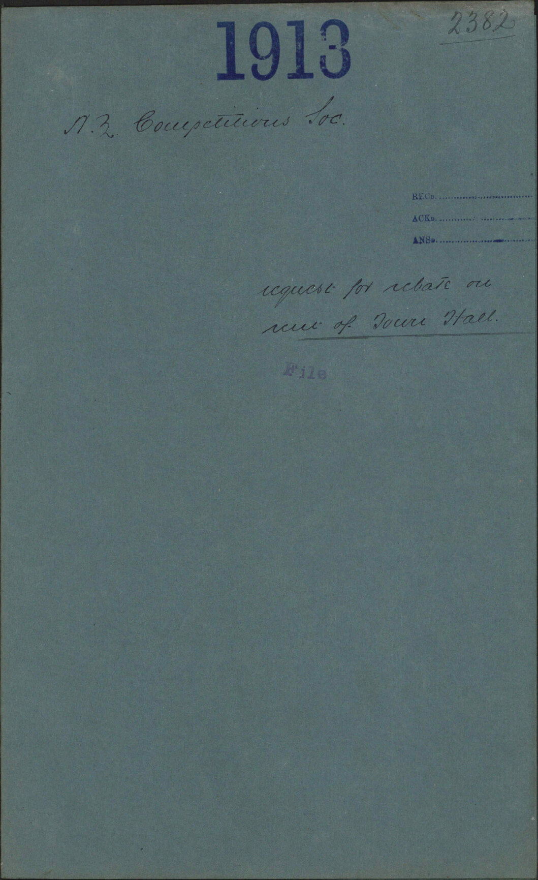 Request for rebate on rent of Town Hall - New Zealand Competitions Society