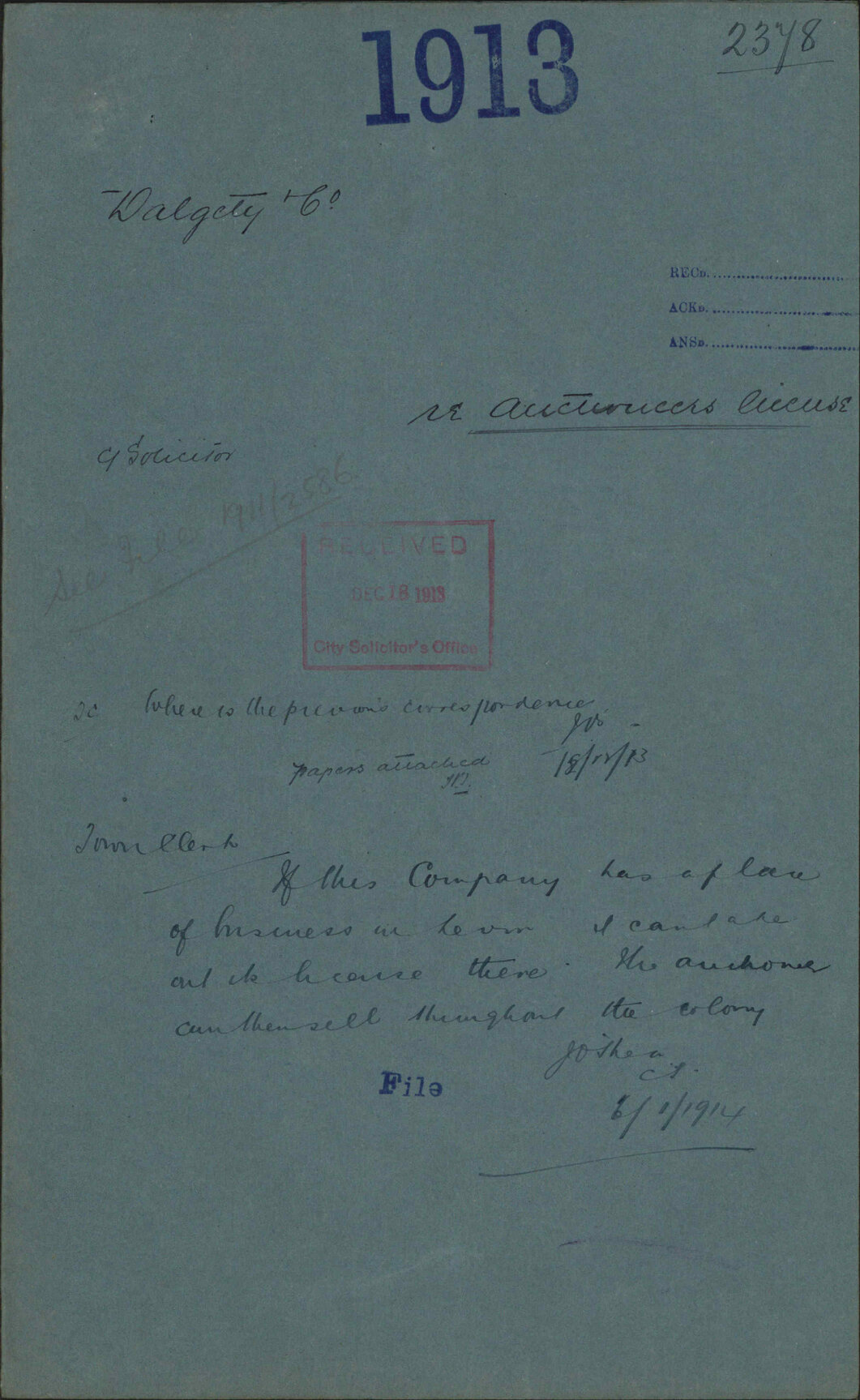 Re Auctioneer's license - Dalgety &amp; Co