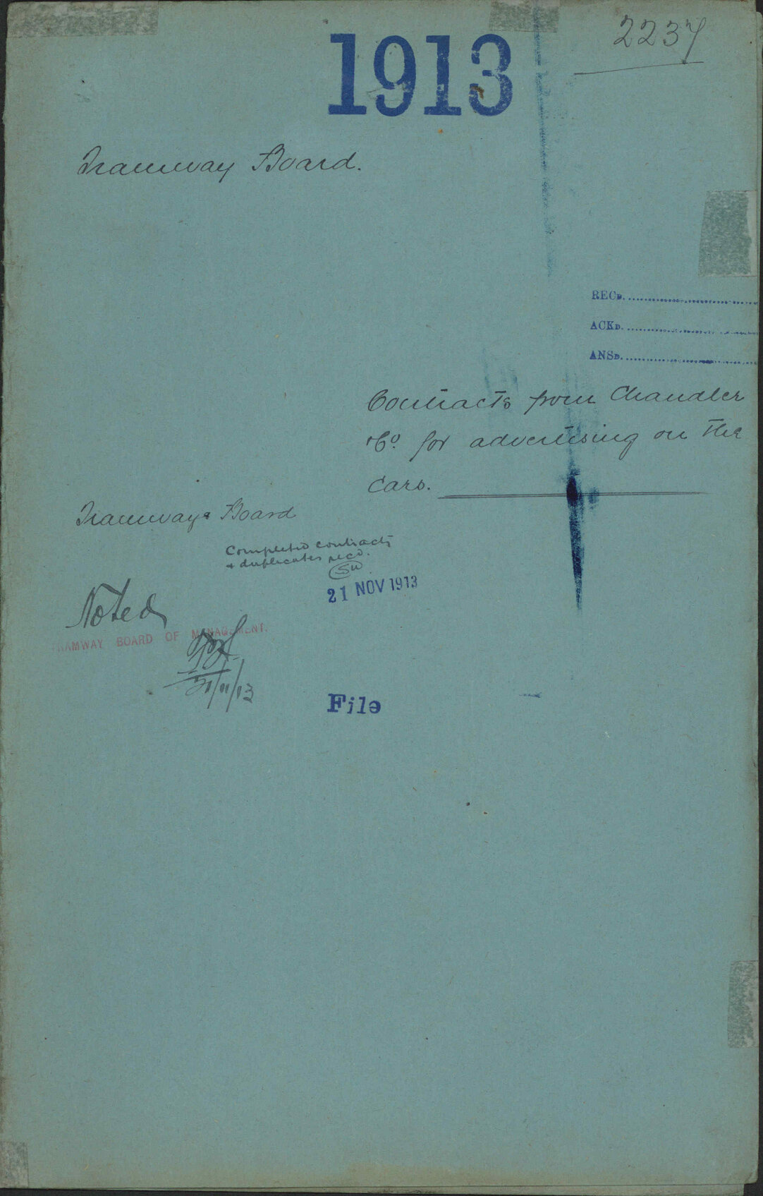 Contracts from Chandler &amp; Co for advertising on the cars - Tramway Board