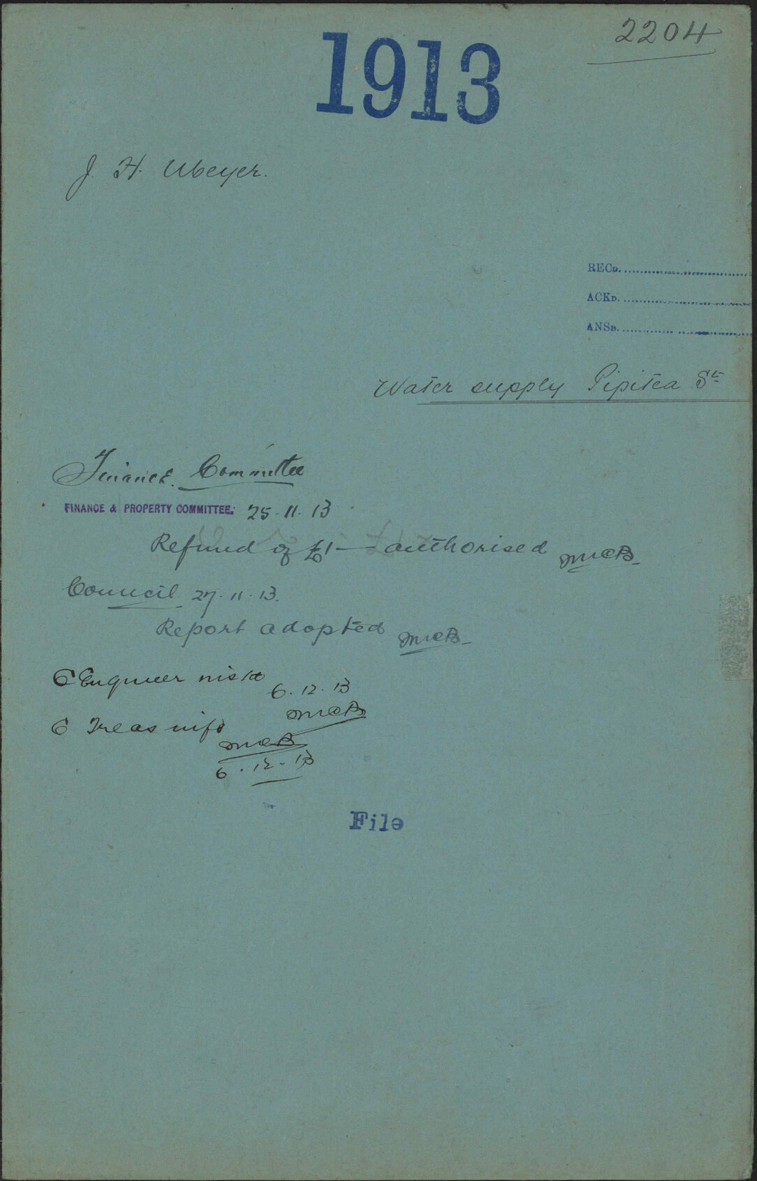 Water supply, Pipitea Street - J H Meyer