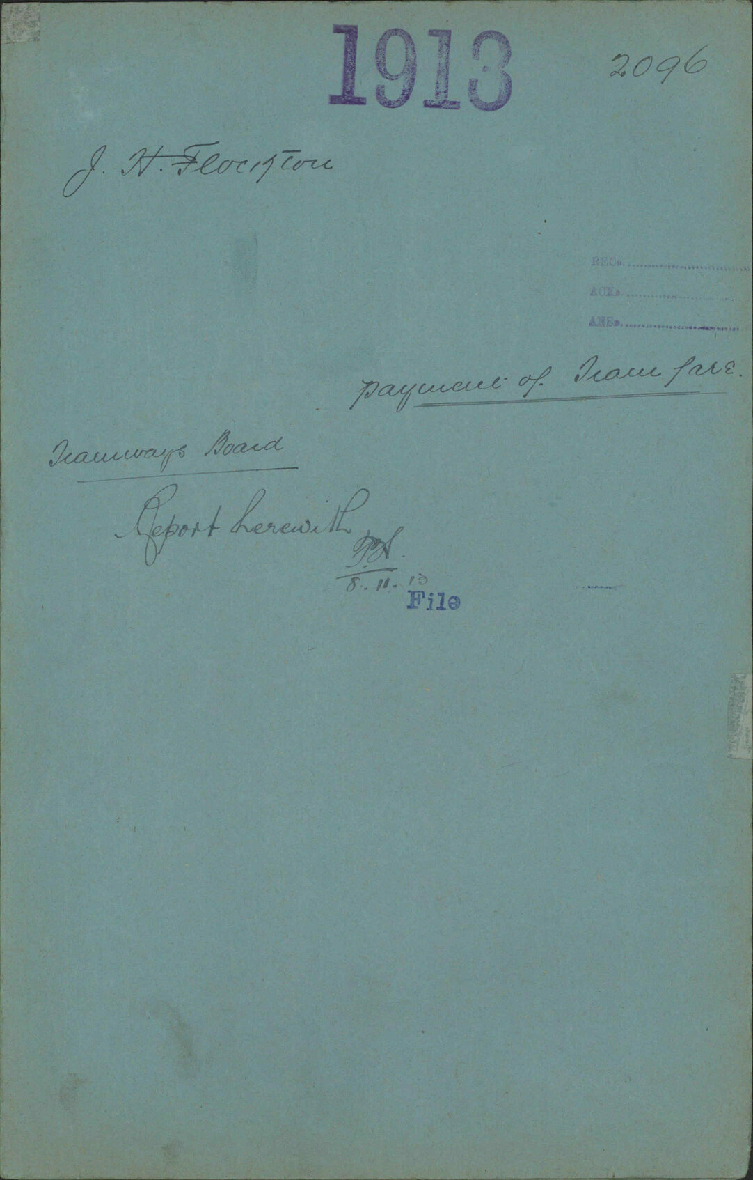 Payment of tram fare - J H Flockton