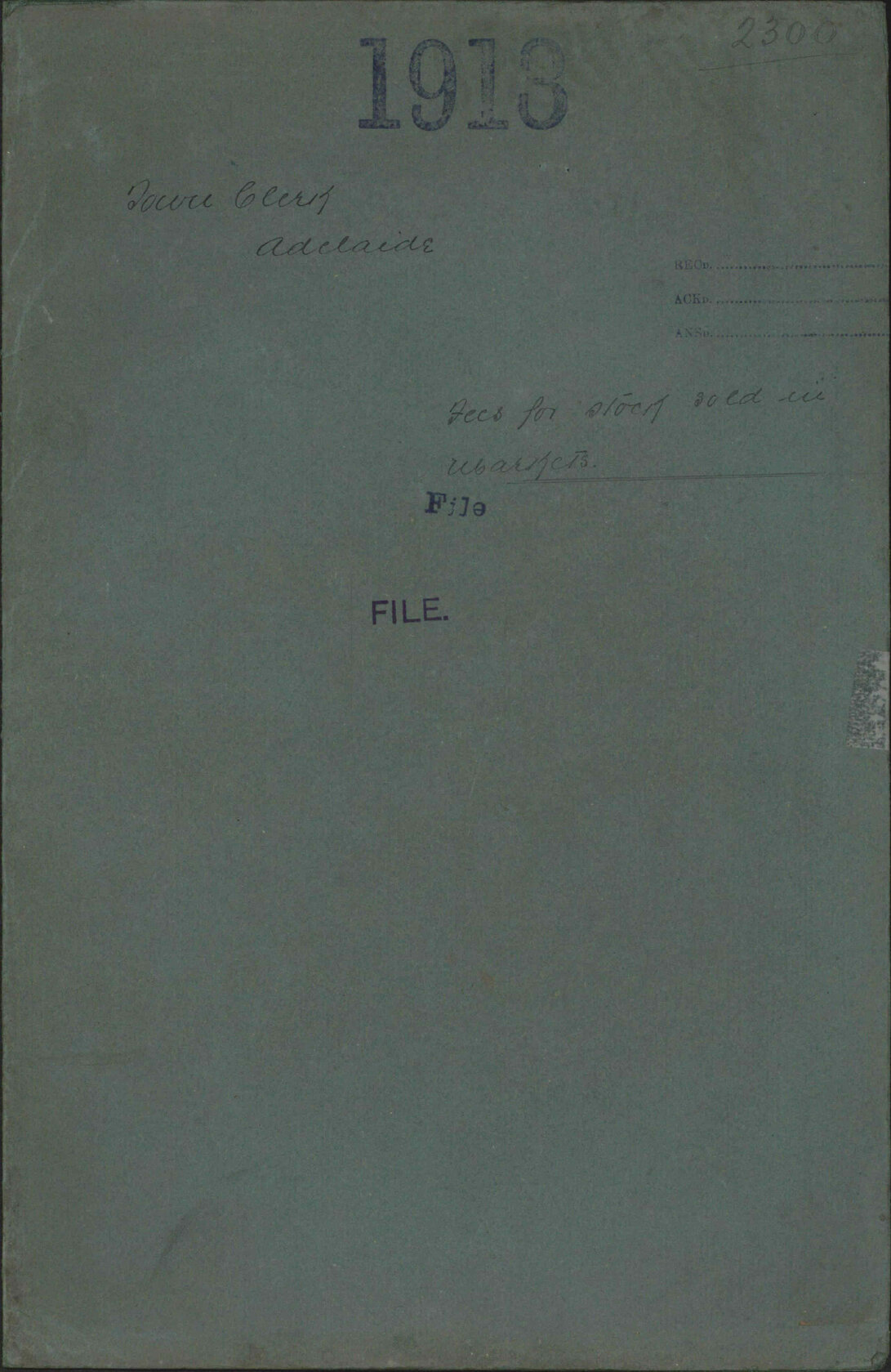 Fees for stock sold in markets - Town Clerk, Adelaide