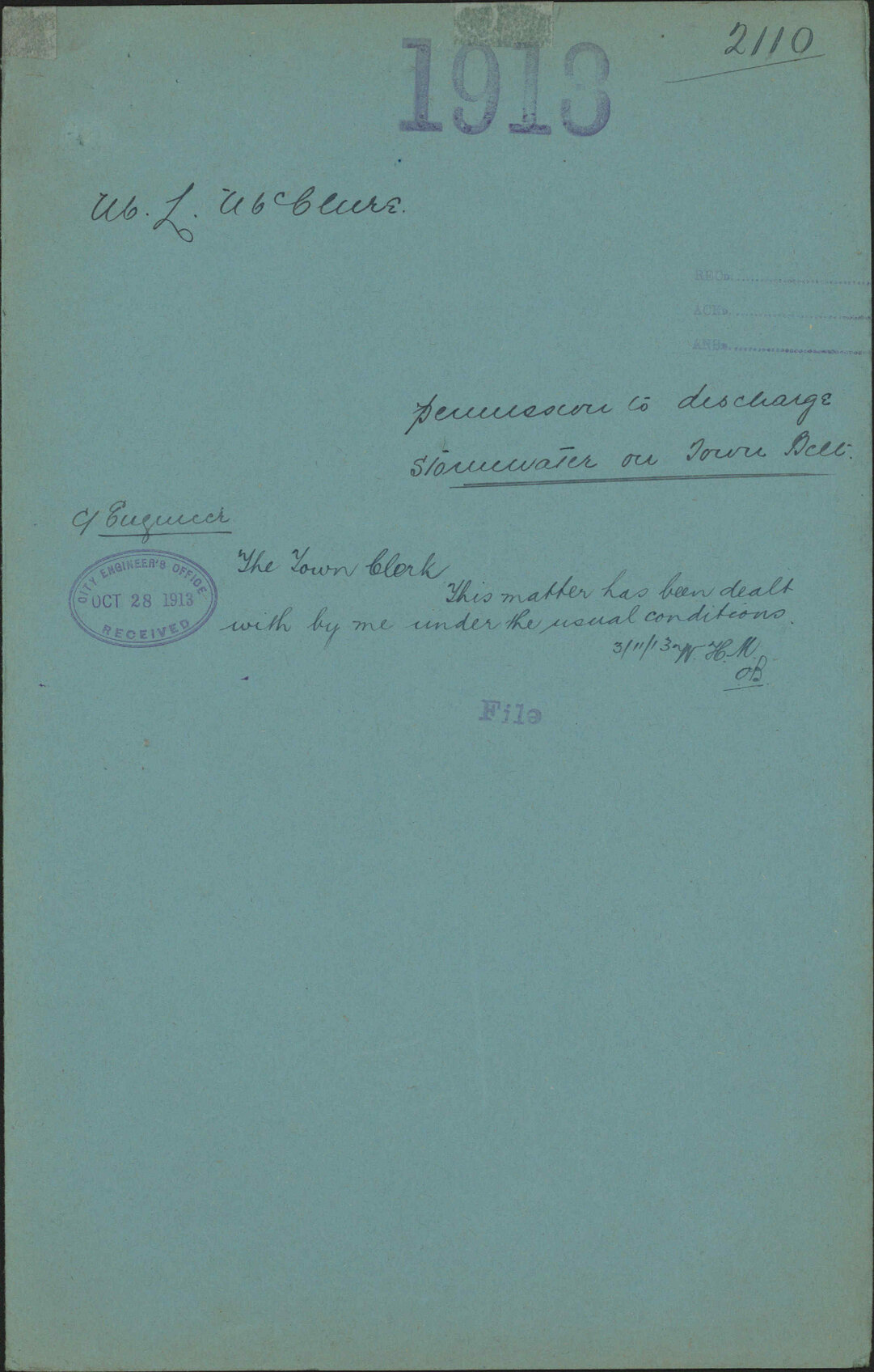 Permission to discharge stormwater on Town Belt - M L McClure