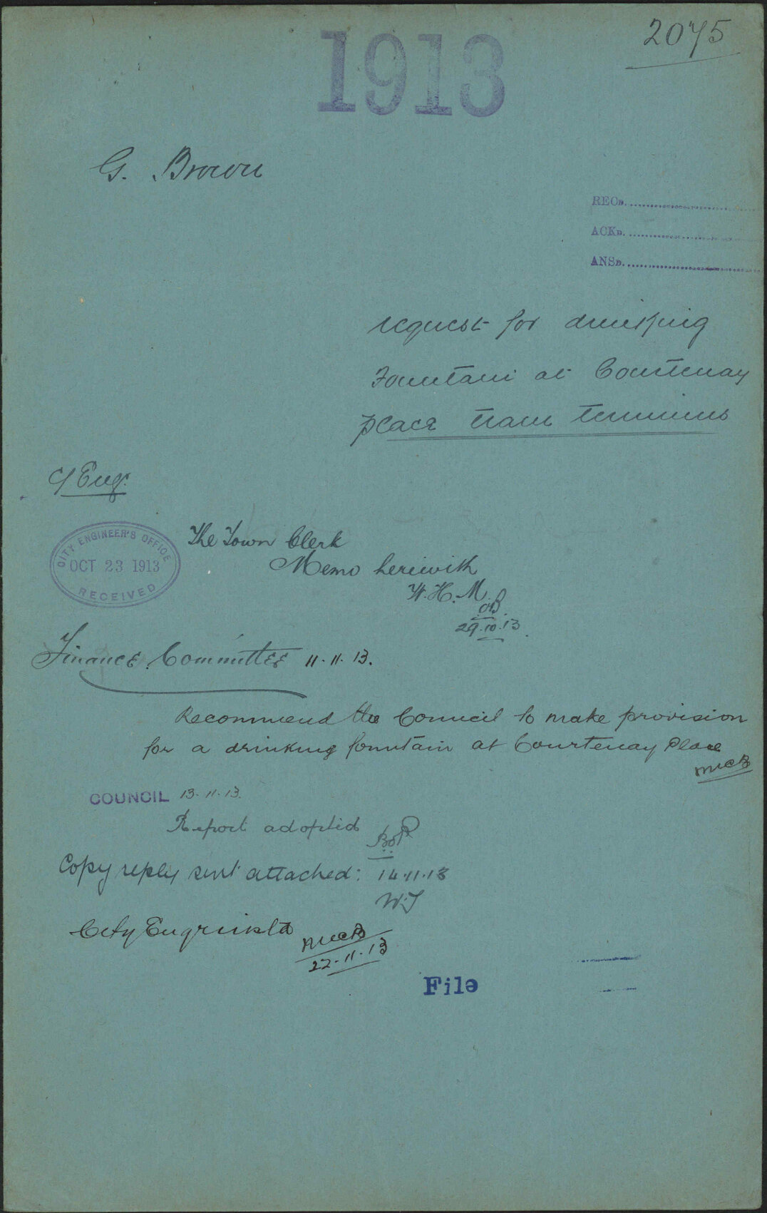 Request for drinking fountain at Courtenay Place tram terminus - G Brown